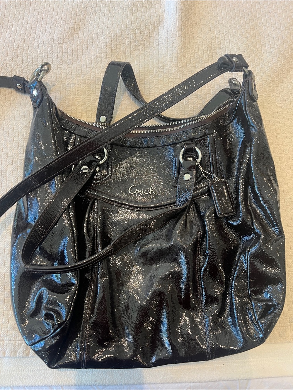 Coach Dark Brown Patent Leather Shoulder Bag